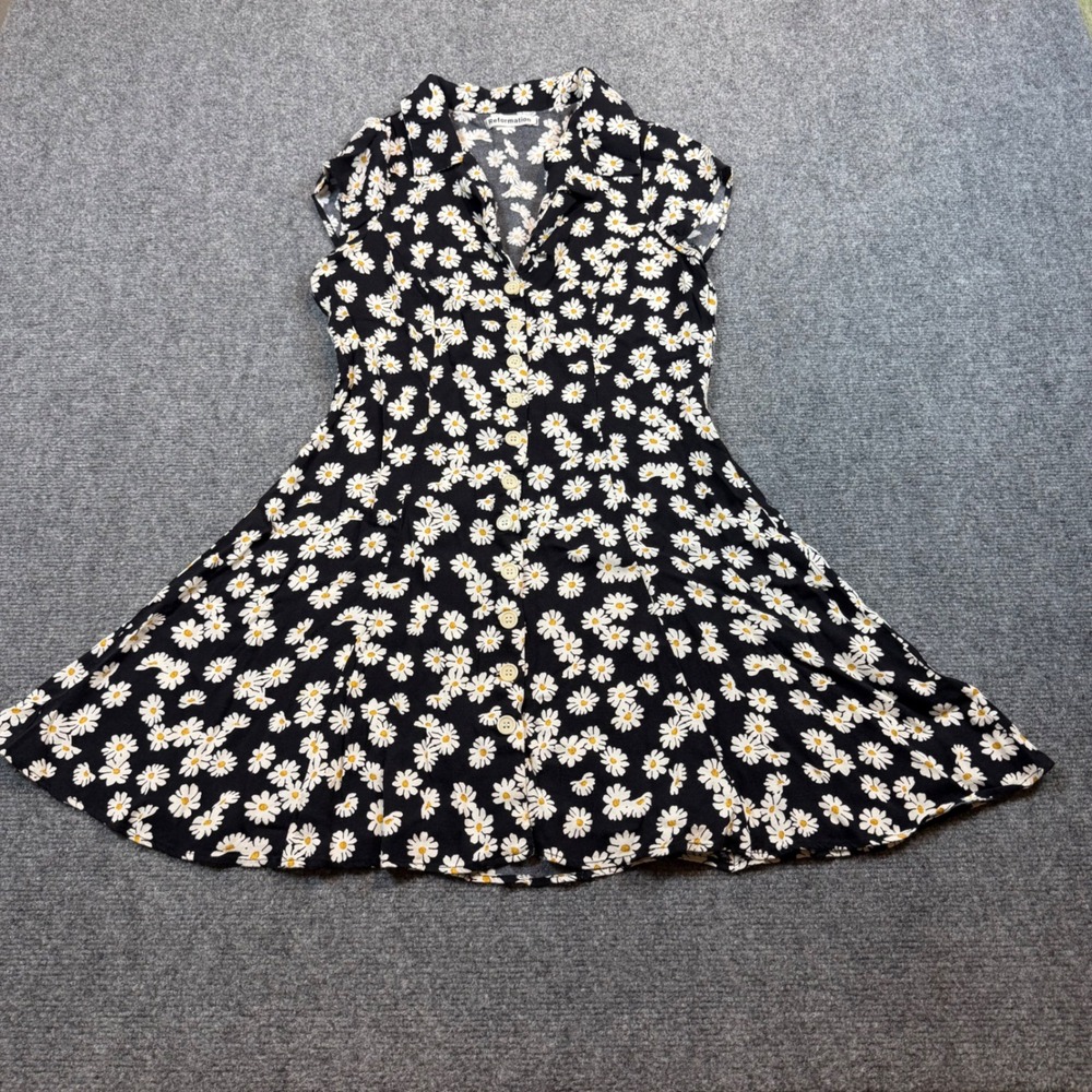Reformation Daisy Floral Button Down Mini Dress Black White Short Sleeve